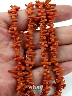 Genuine Antique Mediterranean Natural Branch Salmon Coral Flapper Necklace 46