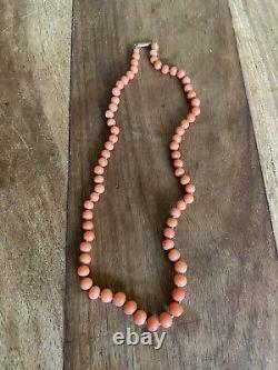 Genuine Antique Pink Coral Round Beaded Necklace 29g, 19 Inches Long