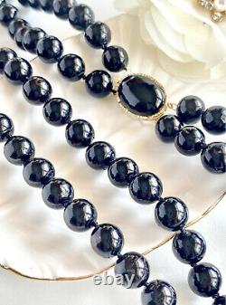 Genuine Black Coral Double 10mm Strand Necklace with14k Gold & Onyx Clasp, New 17