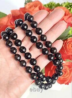 Genuine Black Coral Double 10mm Strand Necklace with14k Gold & Onyx Clasp, New 17