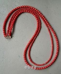 Genuine Japanese Aka Red Coral Necklace Double-strand + 18K Clasp
