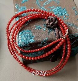 Genuine Japanese Aka Red Coral Necklace Double-strand + 18K Clasp