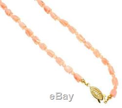 Genuine Natural Pink Coral Flower Bead Strand Necklace 18 1/2
