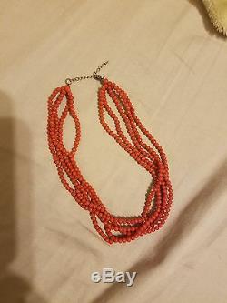 Genuine Natural Red Coral 5 strand torsade bead necklace
