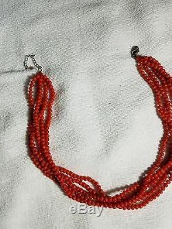 Genuine Natural Red Coral 5 strand torsade bead necklace