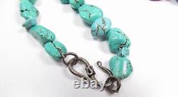 Genuine Turquoise & Red Coral Large Bead Vintage Necklace Sterling Silver Clasp