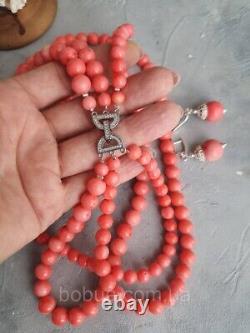 Genuine Vintage Women's Jewelry Necklace Beads Natural Red Coral