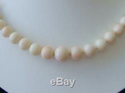 Genuine White Coral Graduated Bead Necklace 26 Long, 14K. Yellow Gold Clasp