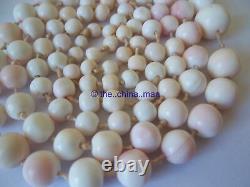 Genuine antique GRADUATED ANGEL SKIN CORAL NECKLACE round shaped beads 85g 98cm