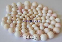Genuine antique GRADUATED ANGEL SKIN CORAL NECKLACE round shaped beads 85g 98cm