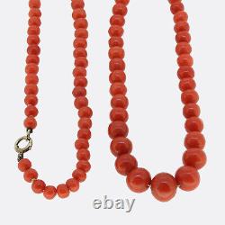 Gold Coral Necklace- Vintage Single Strand Coral Necklace 9ct Yellow Gold