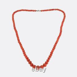 Gold Coral Necklace- Vintage Single Strand Coral Necklace 9ct Yellow Gold