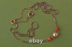 Gold Vintage Necklace With Coral Beads