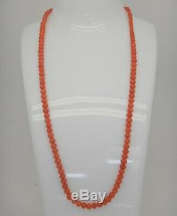 Good Antique Coral Necklace Barrel Bead Clasp 18 inch
