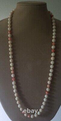 Gorgeous Angel Skin Coral white and pink long large beaded necklace 108gram