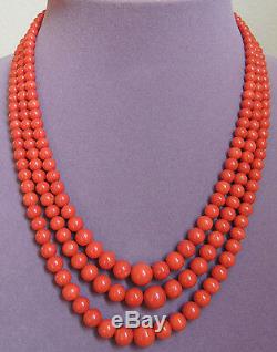 Gorgeous Natural Red Coral Bead Necklace 18k Gold Clasp 87 GRAMS