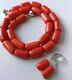 Gorgeous Salmon Colour Coral Necklace & Earrings, Cylinder Beads. 16 1/2 Long