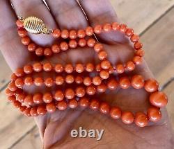 Gorgeous Sardinian Coral Graduated Bead Necklace with14K Gold Clasp 20 inches 25gr