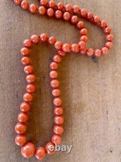 Gorgeous Sardinian Coral Graduated Bead Necklace with14K Gold Clasp 20 inches 25gr