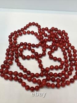 Gorgeous Vintage Red Dyed Coral Hand Knotted Endless Necklace 54