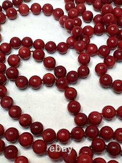 Gorgeous Vintage Red Dyed Coral Hand Knotted Endless Necklace 54