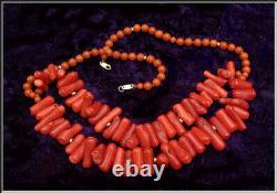 Gorgeous Vintage ZOE B 14K & Red Coral Branch & Bead Necklace 18