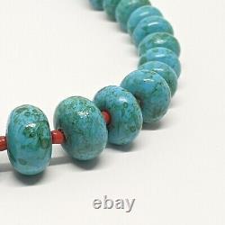 Gorgeous vintage faux turquoise bead necklace glass red coral 925 clasp