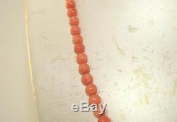 Graduated Genuine Natural Pink Coral Round Bead 14k Yellow Gold Necklace 18.5