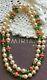 Haskell Faux Pearls Green Côtelé & Coral Glass Beads Gold Gilt Brass Necklace