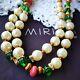 Haskell Necklace 24 Faux Pearl Green Côtelé & Coral Glass Beads Gold Gilt Brass