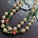 Haskell Necklace 29 Faux Pearl Green Côtelé & Coral Glass Beads Gold Gilt Brass