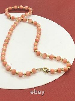 Hallmarked 375, 9CT Gold Spacers Clasp Dyed Coral Beads 16 Necklace 11.4g