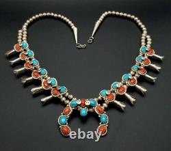 Handmade Native American Zuni Squash Blossom Necklace & Matching Earrings