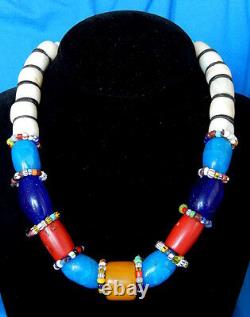 Handmade antique trade bead necklace shell, coral, Brass & old European beads