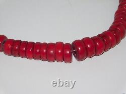 Heavy Antique Chinese Tibetan Red Graduated Coral Prayer Beads Necklace 320g