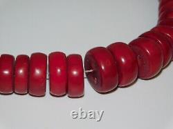 Heavy Vintage Old Chinese Tibetan Red Graduated Coral Prayer Bead Necklace 321g