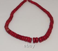 Heavy Vintage Old Chinese Tibetan Red Graduated Coral Prayer Bead Necklace 321g