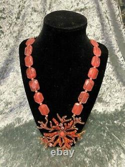 Heidi Daus Coral Color Beaded Necklace With Branch Coral Design Pendant