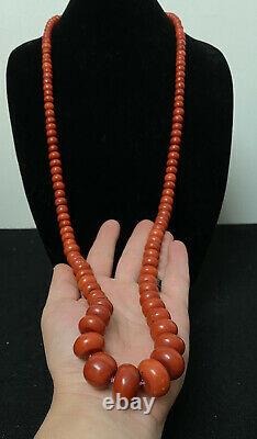 Huge Antique Natural Red Coral Bead Necklace 294 Grams 46 Chinese Tibetan Rare