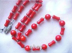 Huge Antique Soviet USSR Women's Jewelry Necklace Natural Coral Beads Jewelry