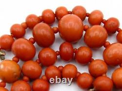 Huge Coral Red Momo Natural Antique Stone Necklace Old Asian beautiful Chain