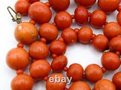Huge Coral Red Momo Natural Antique Stone Necklace Old Asian beautiful Chain