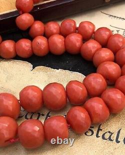 Huge Vintage Women's Jewelry Necklace Beaded Cut Coral Clasp Rose Gold Italy 78g