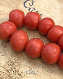 Huge Vintage Women's Jewelry Necklace Beaded Cut Coral Clasp Rose Gold Italy 78g