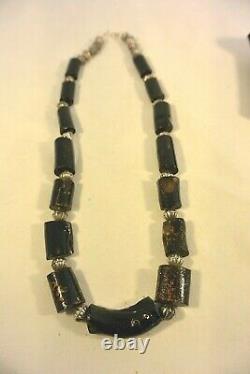 JOSEPH Joe H QUINTANA Cochiti NECKLACE withBLACK CORAL & Sterling Silver Beads