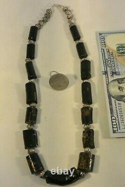 JOSEPH Joe H QUINTANA Cochiti NECKLACE withBLACK CORAL & Sterling Silver Beads