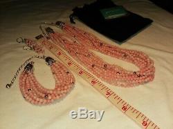 Jay King DTR 8 Strand Pink Angle Coral Beaded Necklace Bracelet & Earrings 925