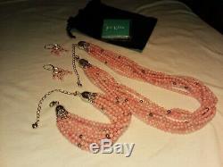 Jay King DTR 8 Strand Pink Angle Coral Beaded Necklace Bracelet & Earrings 925