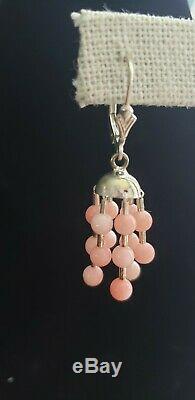 Jay King DTR 925 Silver 8 Strand Pink Angel Coral Beaded Necklace & Earrings