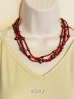 Jay King DTR Necklace Red Coral Tahitian Peacock Pearl Sterling Silver. 925 Rare